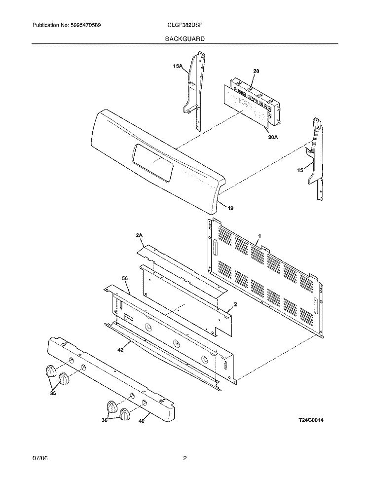 BACKGUARD Diagram and Parts List for GLGF382DSF  Frigidaire Range