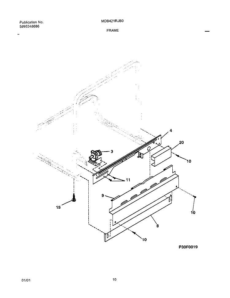 FRAME Diagram and Parts List for MDB421RJB0  Uni Dishwasher