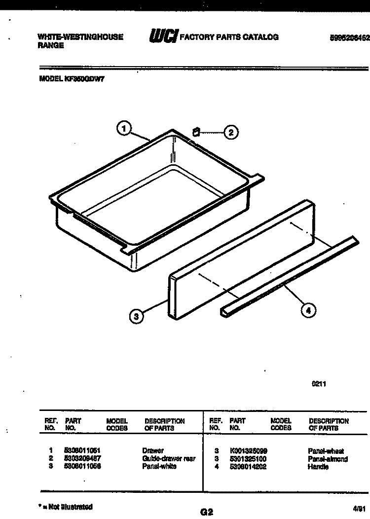 DRAWER PARTS Diagram and Parts List for KF350GDD7  Frigidaire Range