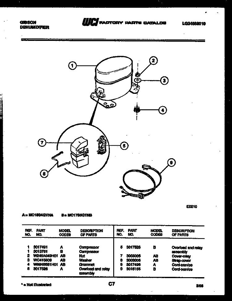 COMPRESSOR PARTS Diagram and Parts List for MC17S5GTHB  Gibson Dehumidifier