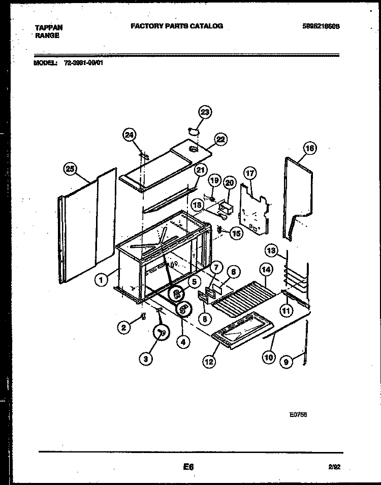 UPPER BODY PARTS Diagram and Parts List for 72-3981-23-01  Tappan Range