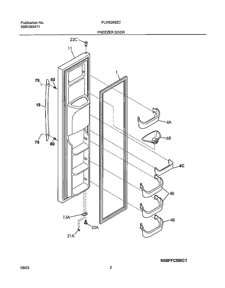 FREEZER DOOR Diagram and Parts List for PLHS269ZCB2  Frigidaire Refrigerator