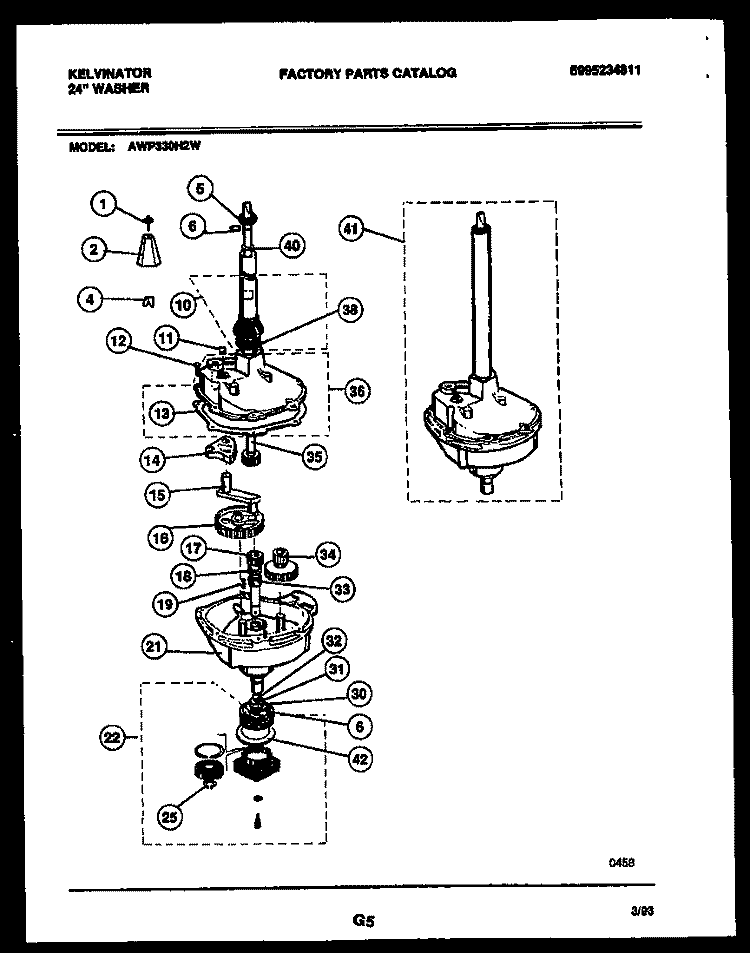 TRANSMISSION PARTS Diagram and Parts List for AWP330H2W  Kelvinator Washer