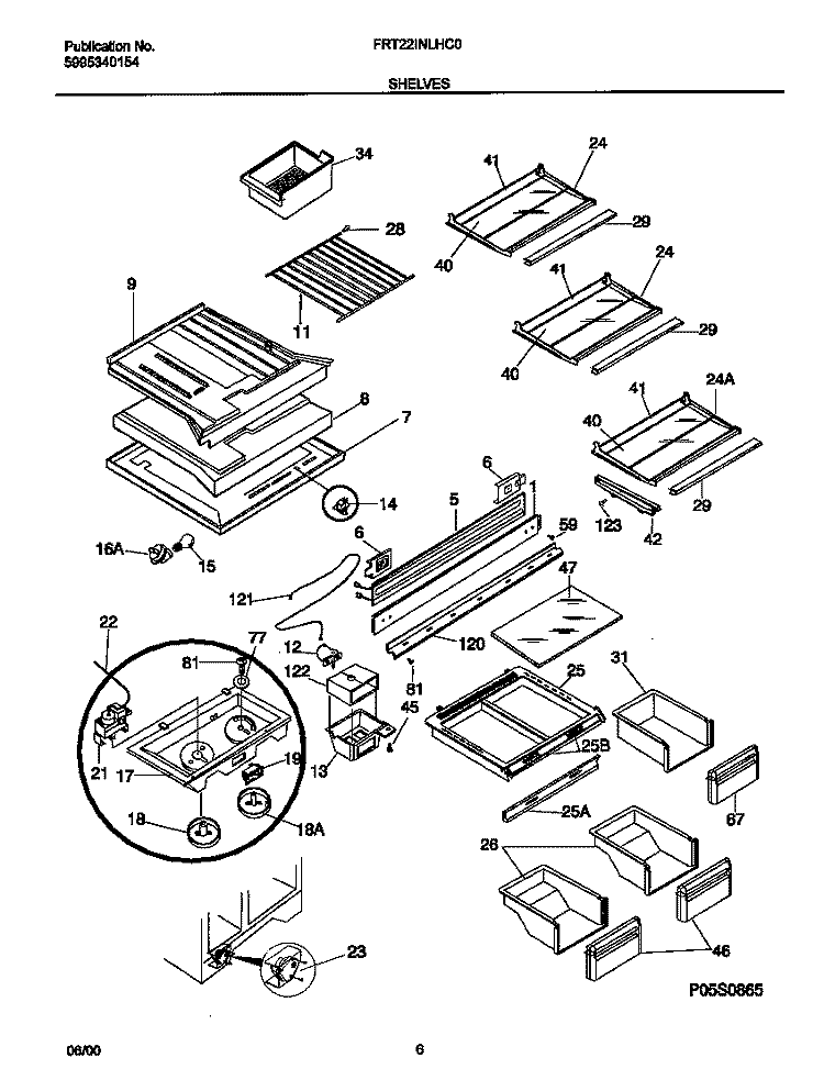 SHELVES Diagram and Parts List for FRT22INLHC0  Frigidaire Refrigerator