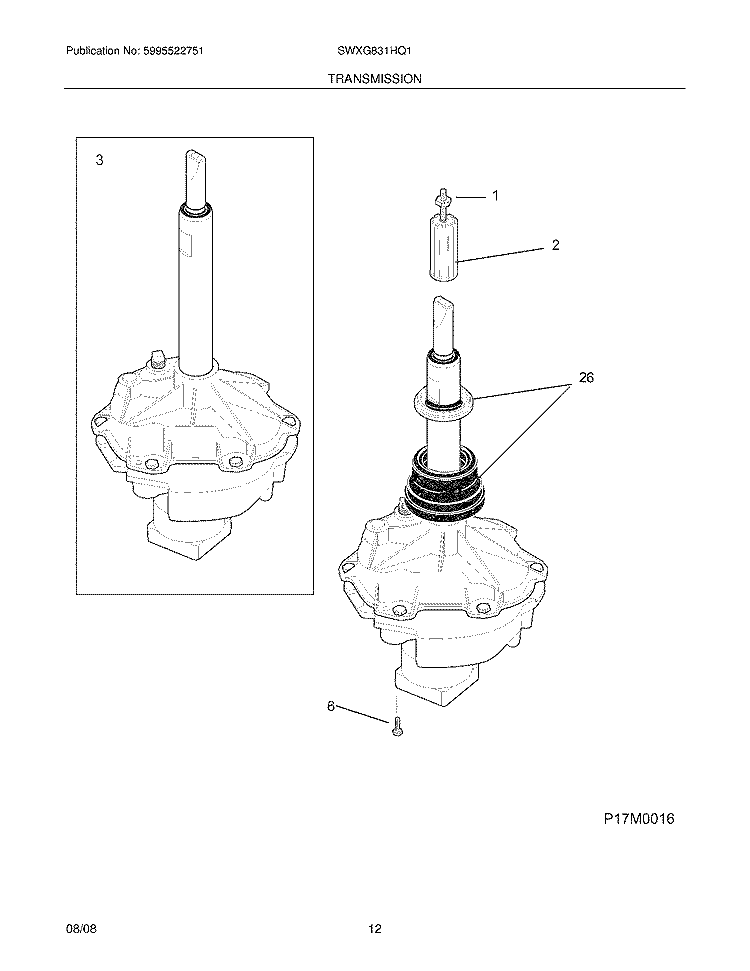 TRANSMISSION Diagram and Parts List for SWXG831HQ1  Westinghouse Washer Dryer Combo