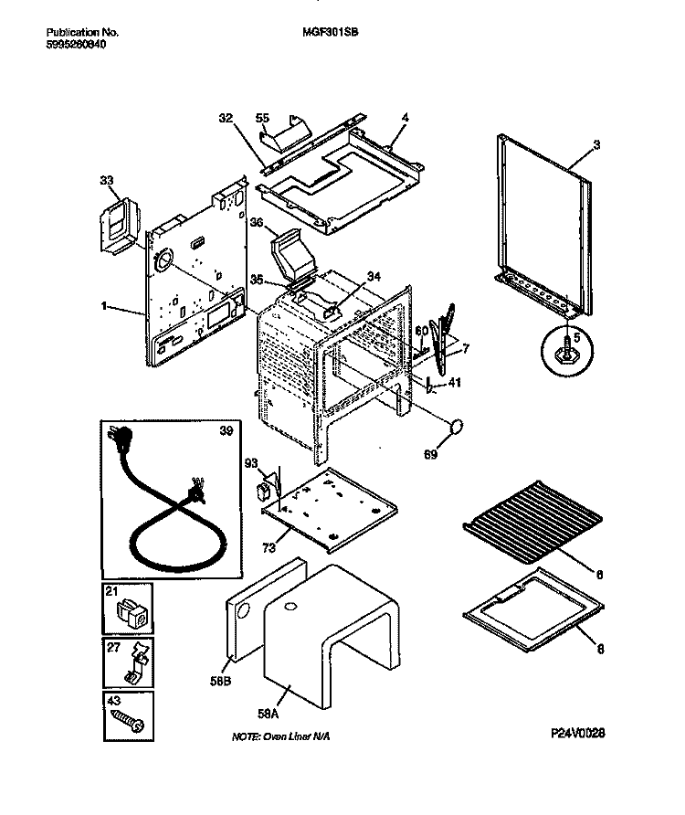 BODY Diagram and Parts List for MGF301SBWA  Frigidaire Range