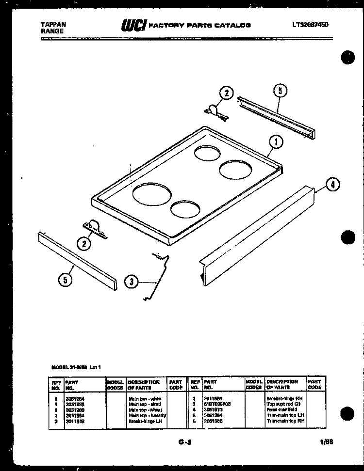 COOKTOP PARTS Diagram and Parts List for 31-4968-32-01  Tappan Range