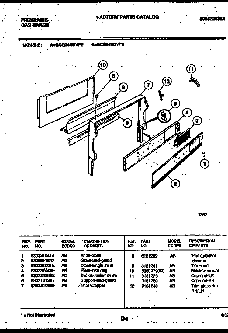 BACKGUARD Diagram and Parts List for GCG34BNL6  Frigidaire Range