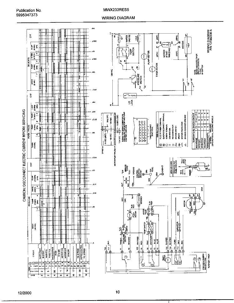 WIRING DIAGRAM Diagram and Parts List for MWX233RES5  Frigidaire Washer