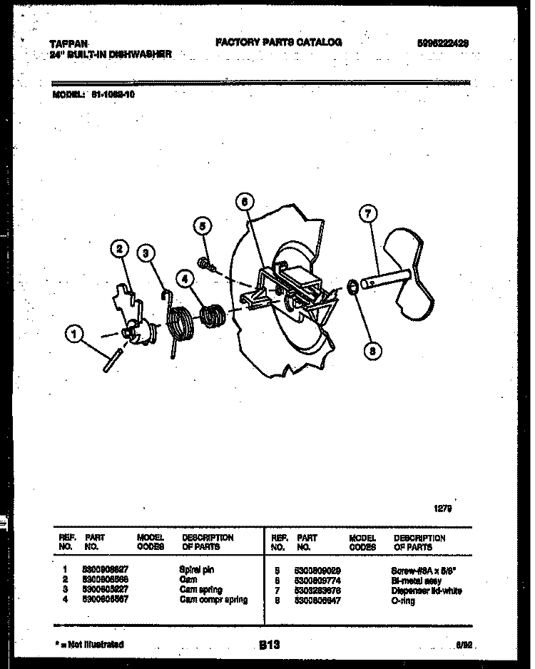CAM Diagram and Parts List for 61-1082-10-00  Tappan Dishwasher