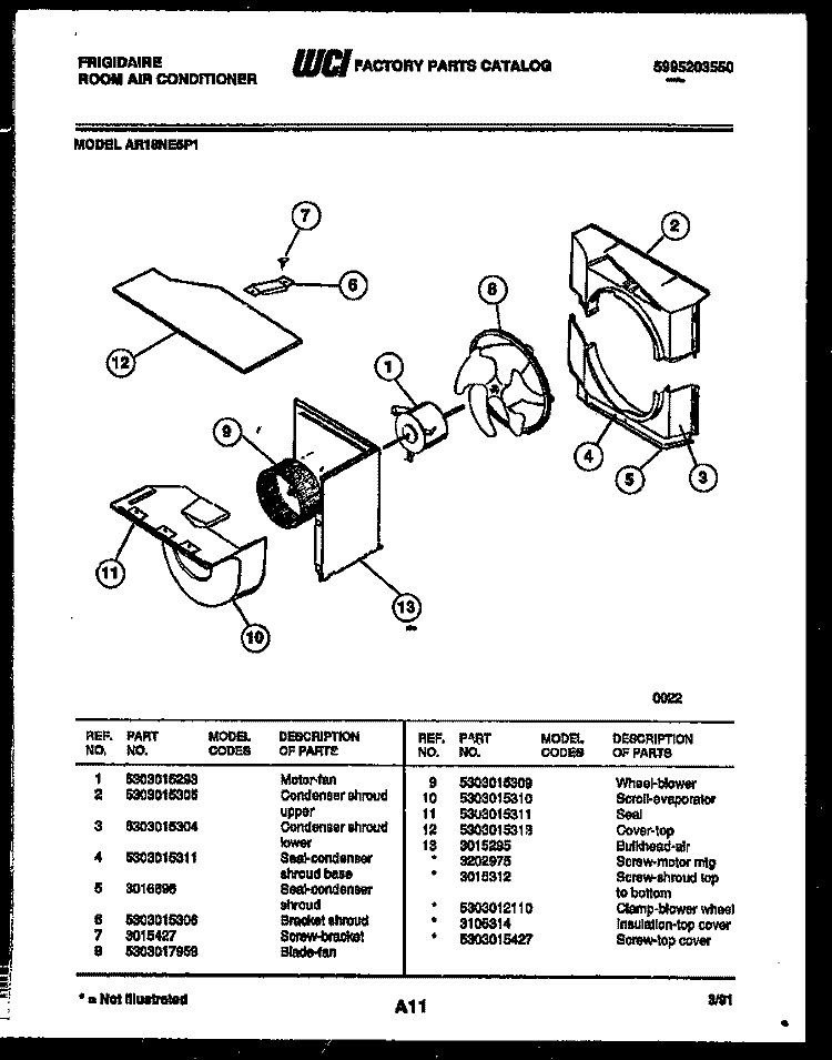 AIR HANDLING PARTS Diagram and Parts List for AR18NE5P1  Frigidaire Air Conditioner