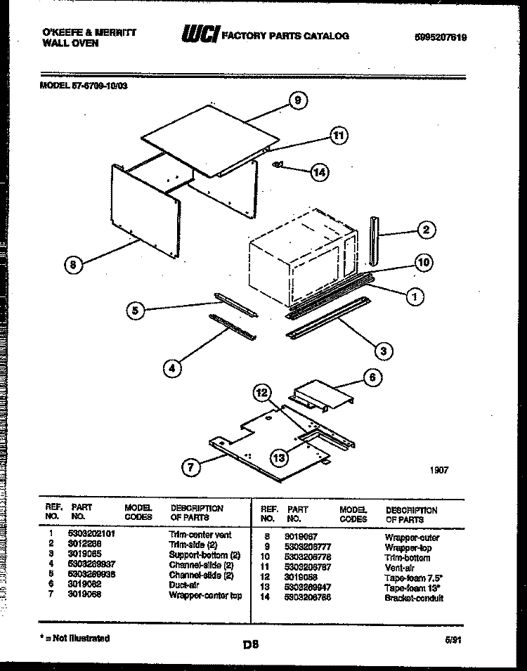 UPPER BODY PARTS Diagram and Parts List for 57-6709-00-03  Tappan Microwave Oven Combo