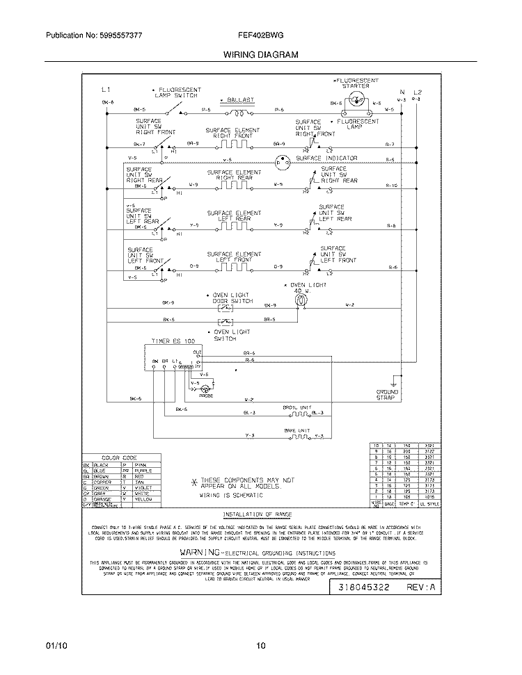 WIRING DIAGRAM Diagram and Parts List for FEF402BWG  Frigidaire Range