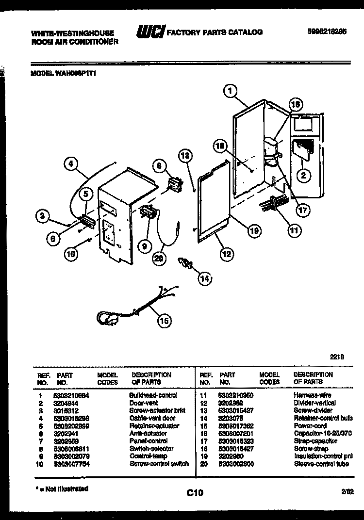 ELECTRICAL PARTS Diagram and Parts List for WAH086P1T1  Frigidaire Air Conditioner