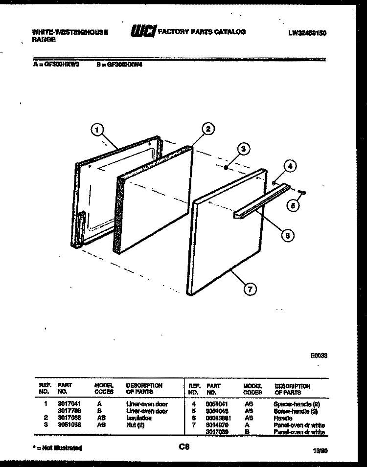 DOOR PARTS Diagram and Parts List for GF300HXW3  Frigidaire Range