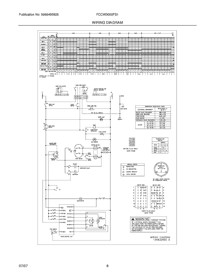 WIRING DIAGRAM Diagram and Parts List for FCCW3000FS1  Frigidaire Washer