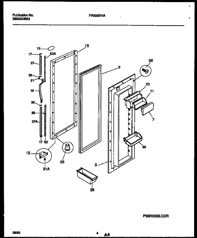 REFRIGERATOR DOOR PARTS Diagram and Parts List for FRS28XHAB0  Frigidaire Refrigerator
