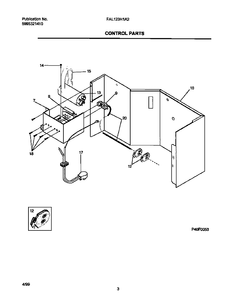 CONTROL PARTS Diagram and Parts List for FAL123H1A2  Frigidaire Air Conditioner