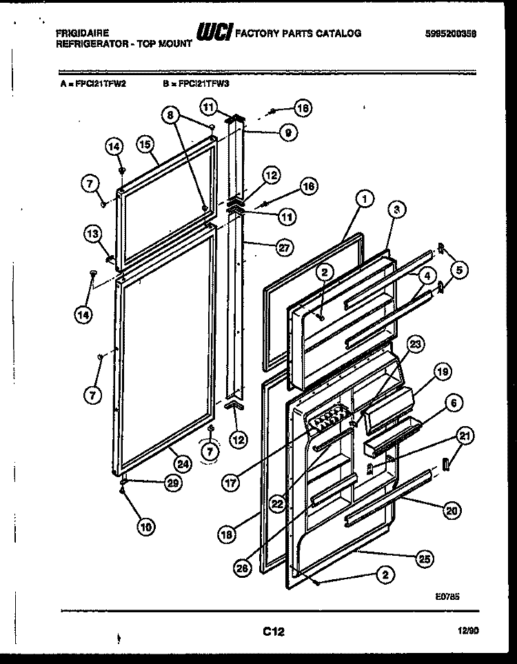 DOOR PARTS Diagram and Parts List for FPCI21TFA3  Frigidaire Refrigerator