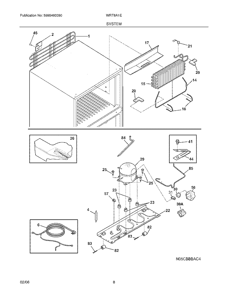 SYSTEM Diagram and Parts List for WRT8A1EWA  Westinghouse Refrigerator