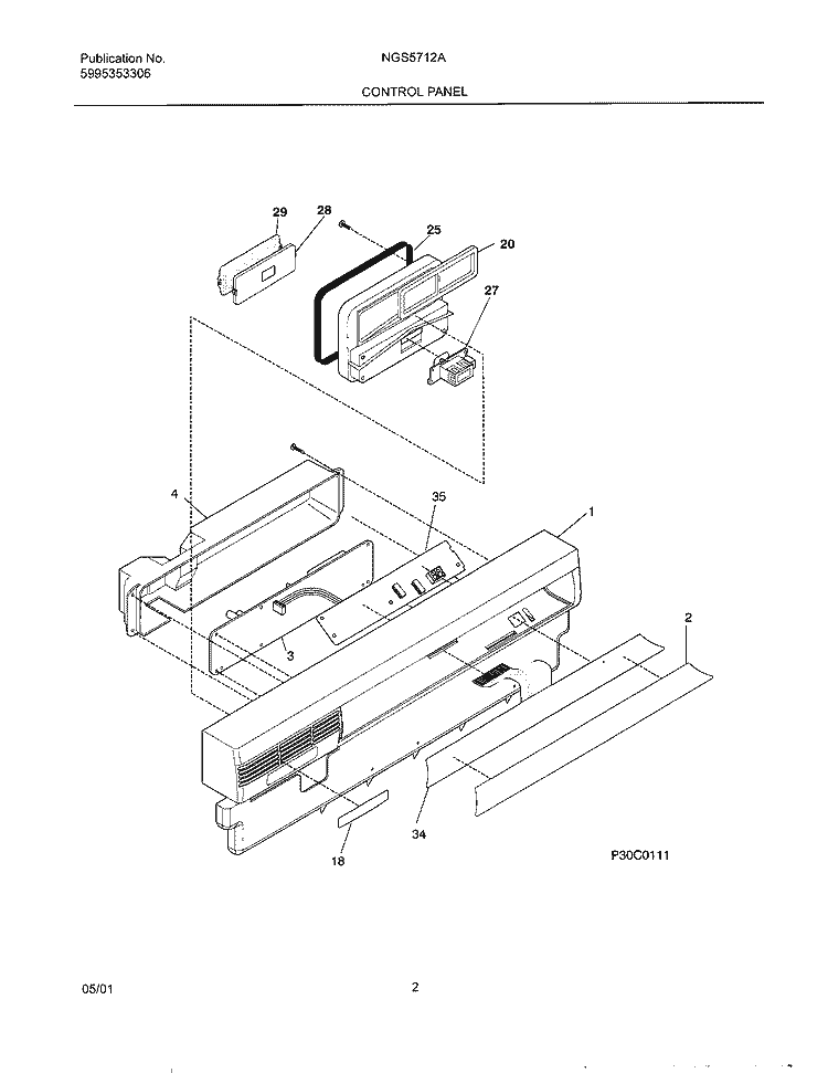 CONTROL PANEL Diagram and Parts List for NGS5712AQ0  Frigidaire Dishwasher
