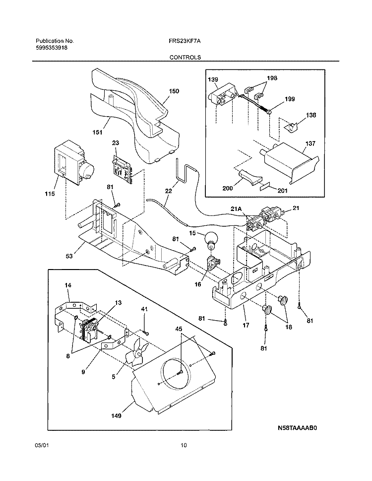 CONTROLS Diagram and Parts List for FRS23KF7AB0  Frigidaire Refrigerator