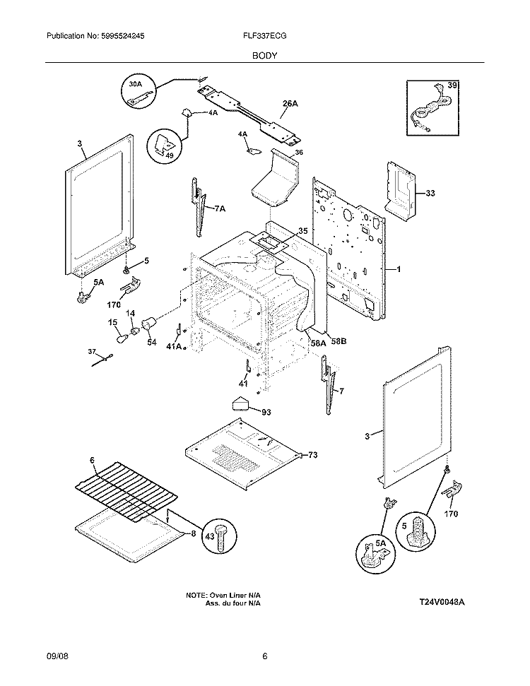 BODY Diagram and Parts List for FLF337ECG  Frigidaire Range