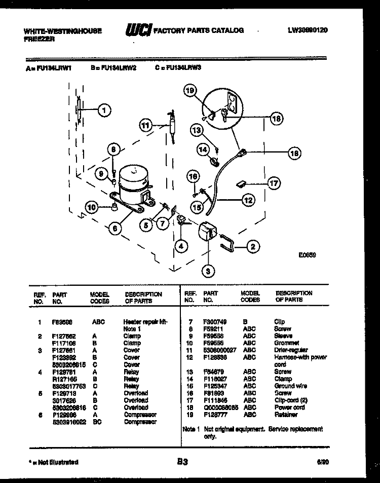 SYSTEM PARTS Diagram and Parts List for FU134LRW3  Frigidaire Freezer