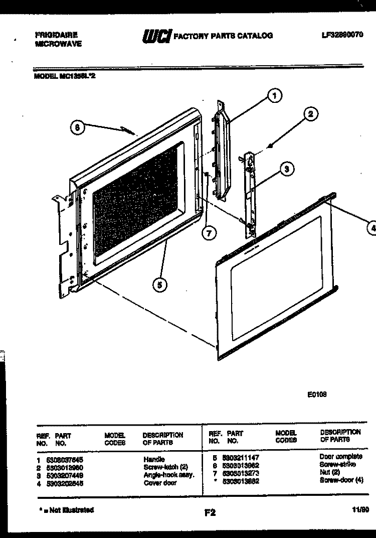 DOOR PARTS Diagram and Parts List for MC1355L2  Frigidaire Microwave