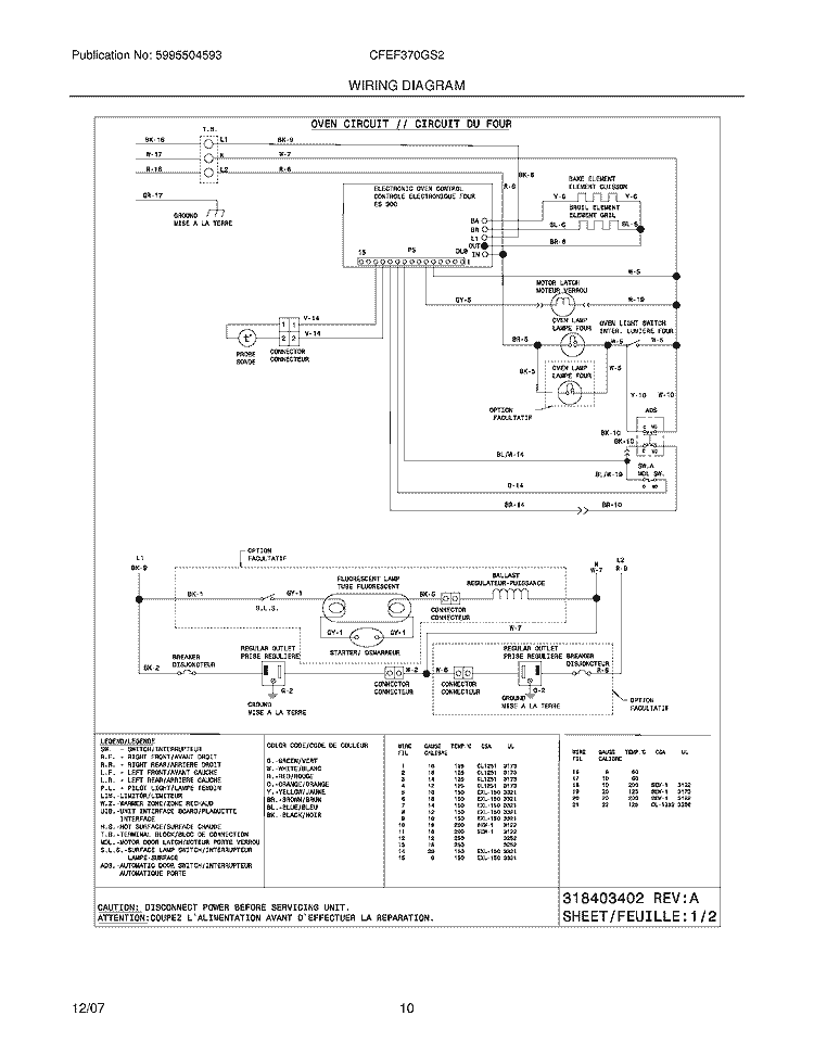 WIRING DIAGRAM Diagram and Parts List for CFEF370GS2  Frigidaire Range