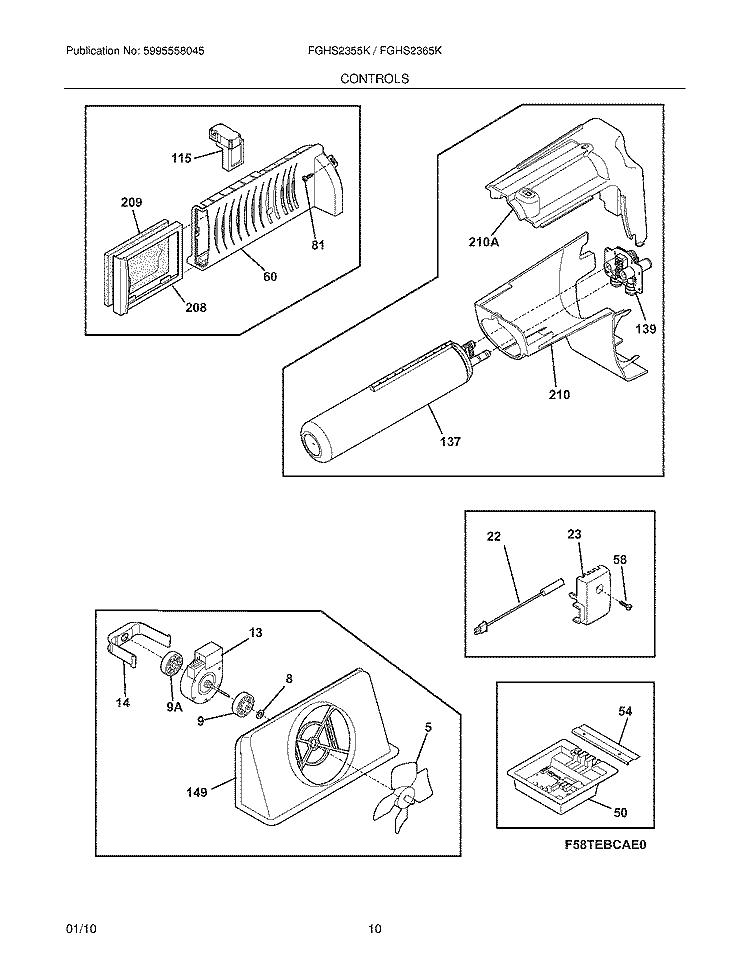 CONTROLS Diagram and Parts List for FGHS2355KE2  Frigidaire Refrigerator