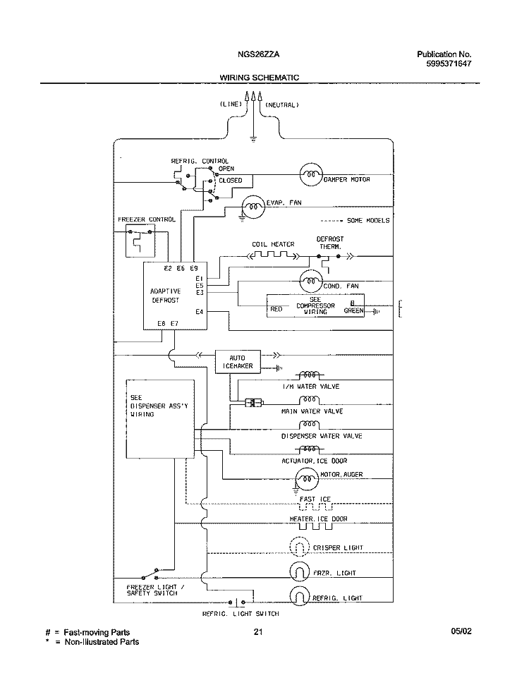 WIRING SCHEMATIC Diagram and Parts List for NGS26ZZAW4  Frigidaire Refrigerator