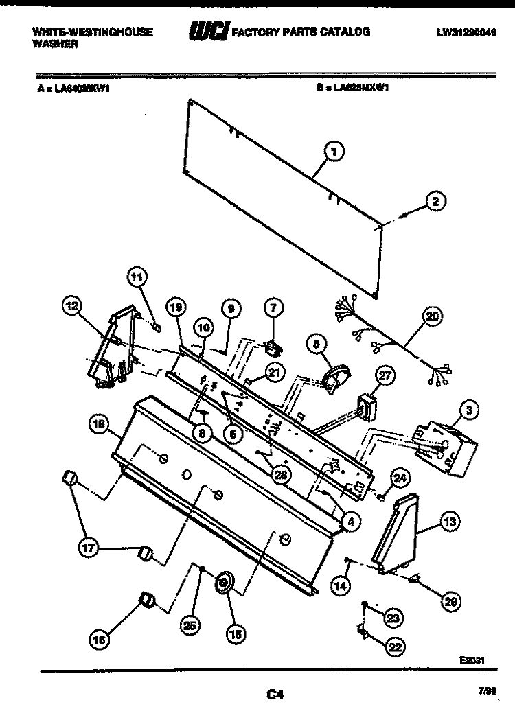 CONSOLE AND CONTROL PARTS Diagram and Parts List for LA625MXD1  Frigidaire Washer