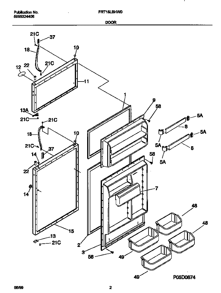 DOORS Diagram and Parts List for FRT18LBHW0  Frigidaire Refrigerator
