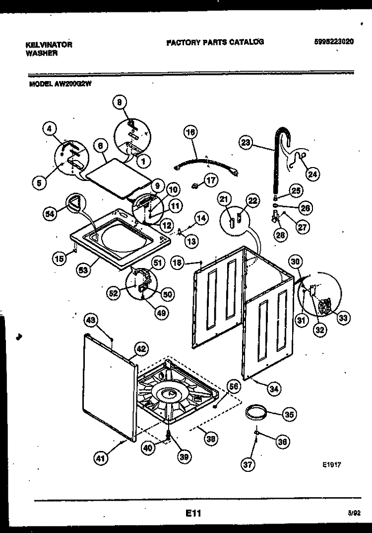 CABINET PARTS Diagram and Parts List for AW200G2W  Kelvinator Washer