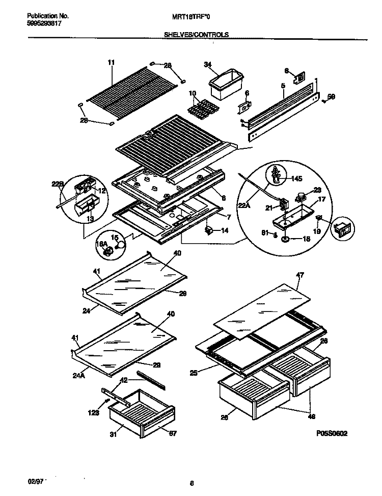 SHELVES / CONTROLS Diagram and Parts List for MRT18TRFD0  Frigidaire Refrigerator