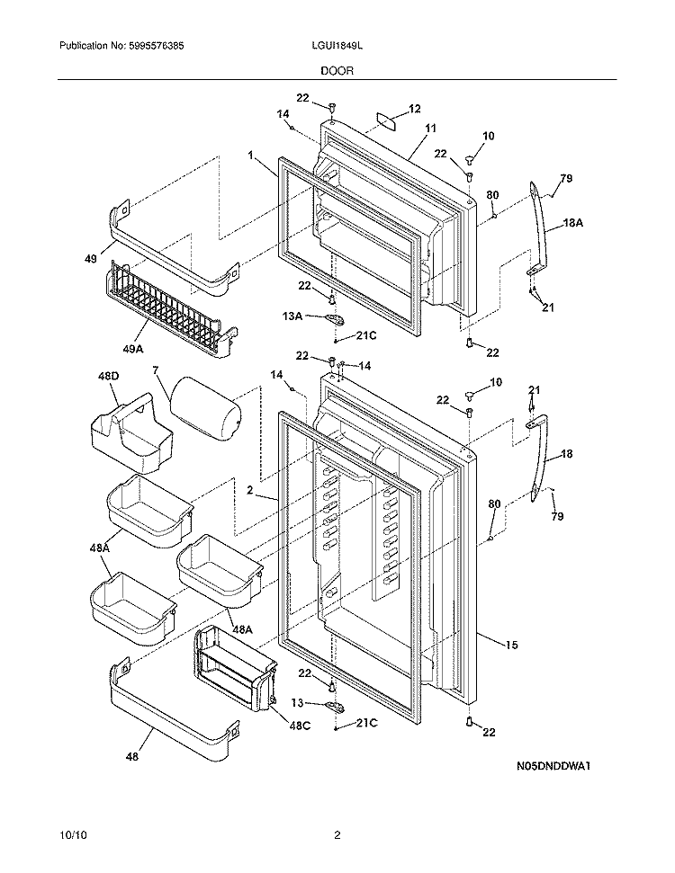 DOOR Diagram and Parts List for LGUI1849LE1  Frigidaire Refrigerator