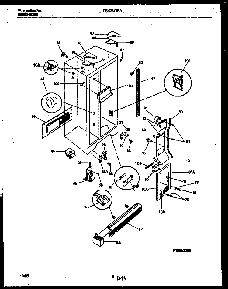 CABINET PARTS Diagram and Parts List for TRS26WRAB0  Tappan Refrigerator