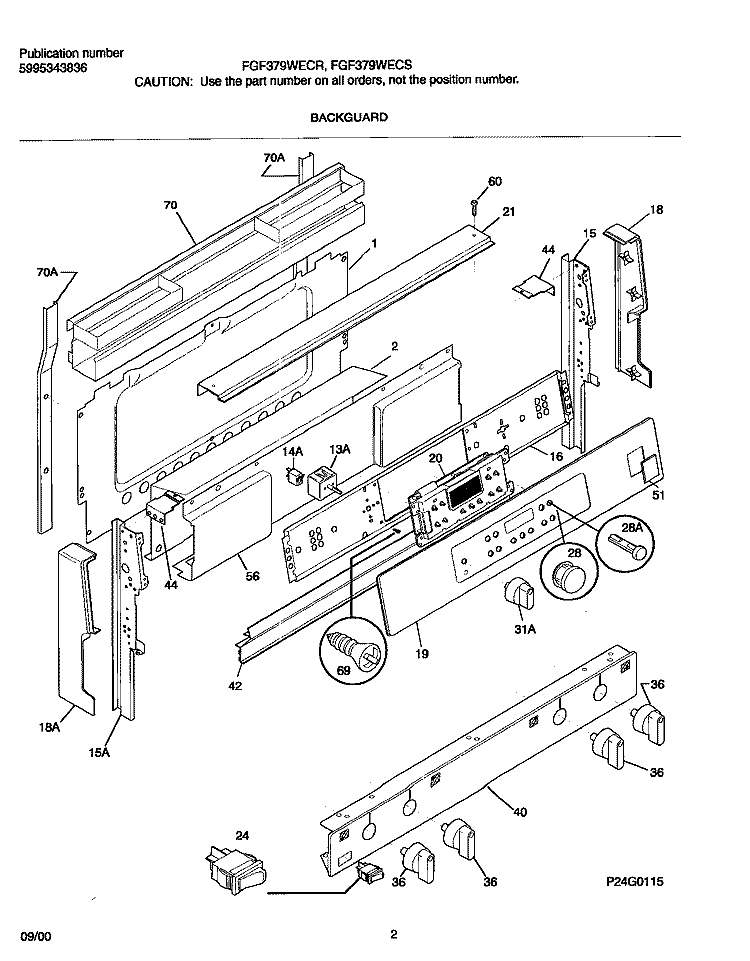 BACKGUARD Diagram and Parts List for FGF379WECS  Frigidaire Range