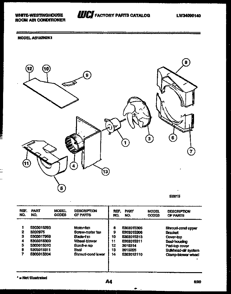 AIR HANDLING PARTS Diagram and Parts List for AS182N2K1  Frigidaire Air Conditioner