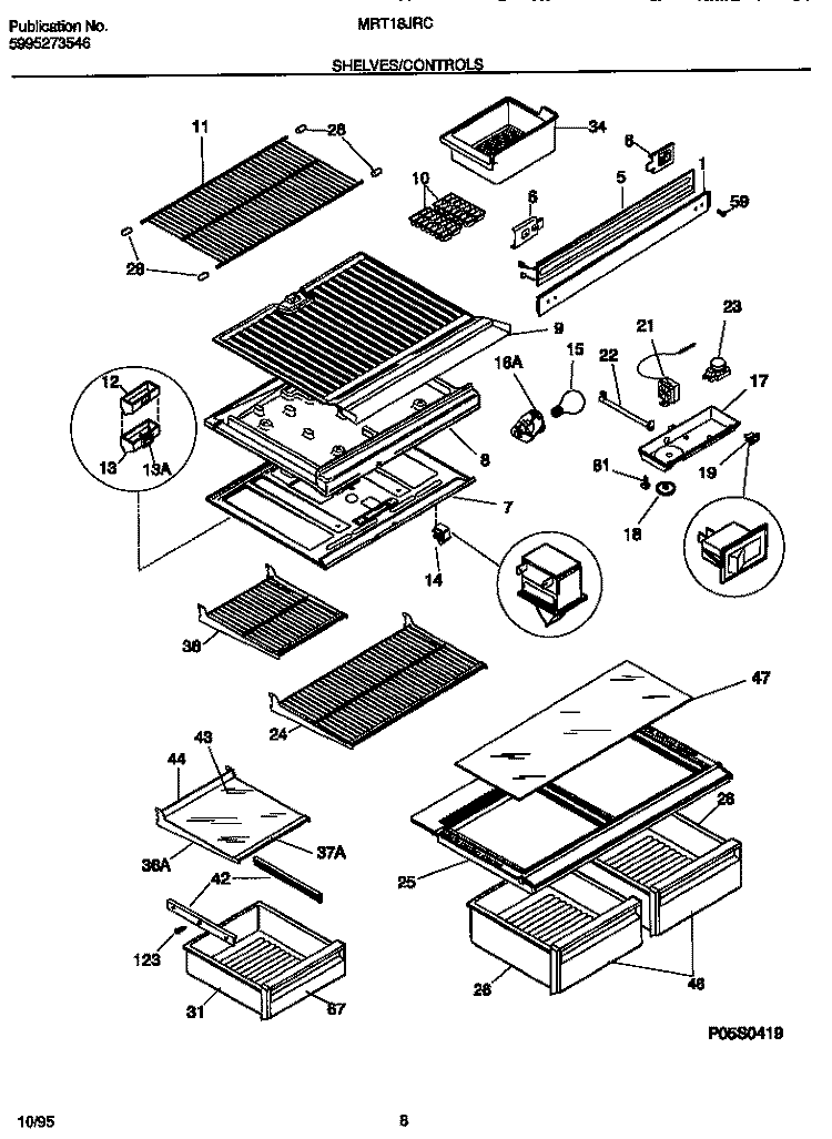 SHELVES / CONTROLS Diagram and Parts List for MRT18JRCD1  Frigidaire Refrigerator