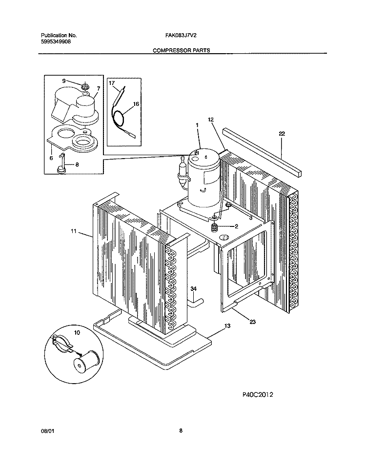 COMPRESSOR PARTS Diagram and Parts List for FAK083J7V2  Frigidaire Air Conditioner