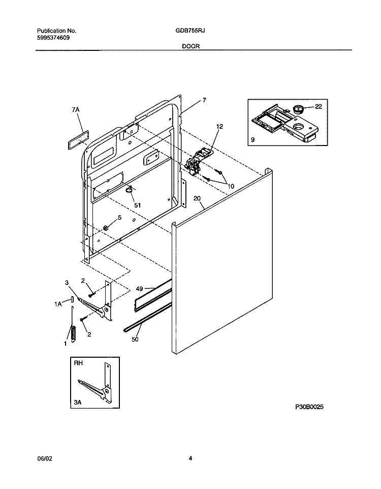 DOOR Diagram and Parts List for GDB755RJS2  Gibson Dishwasher