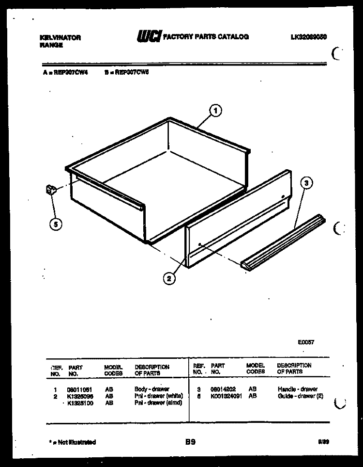 DRAWER Diagram and Parts List for REP307CW5  Kelvinator Range