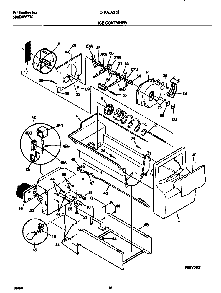 ICE CONTAINER Diagram and Parts List for GRS20ZRHW0  Gibson Refrigerator