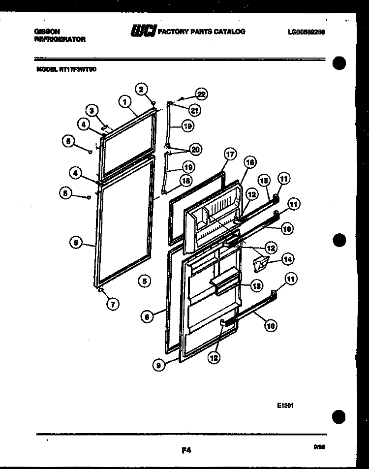 DOOR PARTS Diagram and Parts List for RT17F3WT3D  Gibson Refrigerator