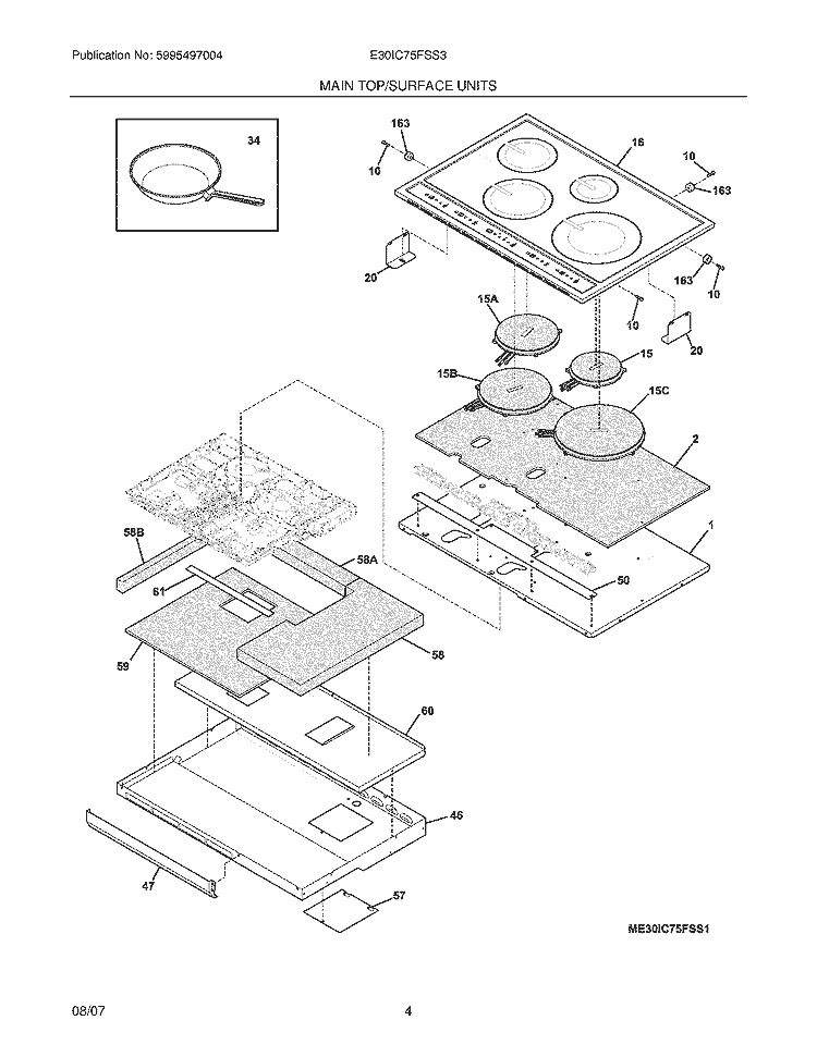 MAINTOP Diagram and Parts List for E30IC75FSS3  Electrolux Cooktop