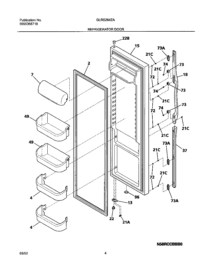 REFRIGERATOR DOOR Diagram and Parts List for GLRS264ZAW3  Frigidaire Refrigerator