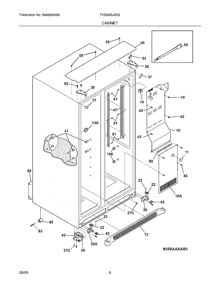 CABINET Diagram and Parts List for PHS69EJSS2  Frigidaire Refrigerator