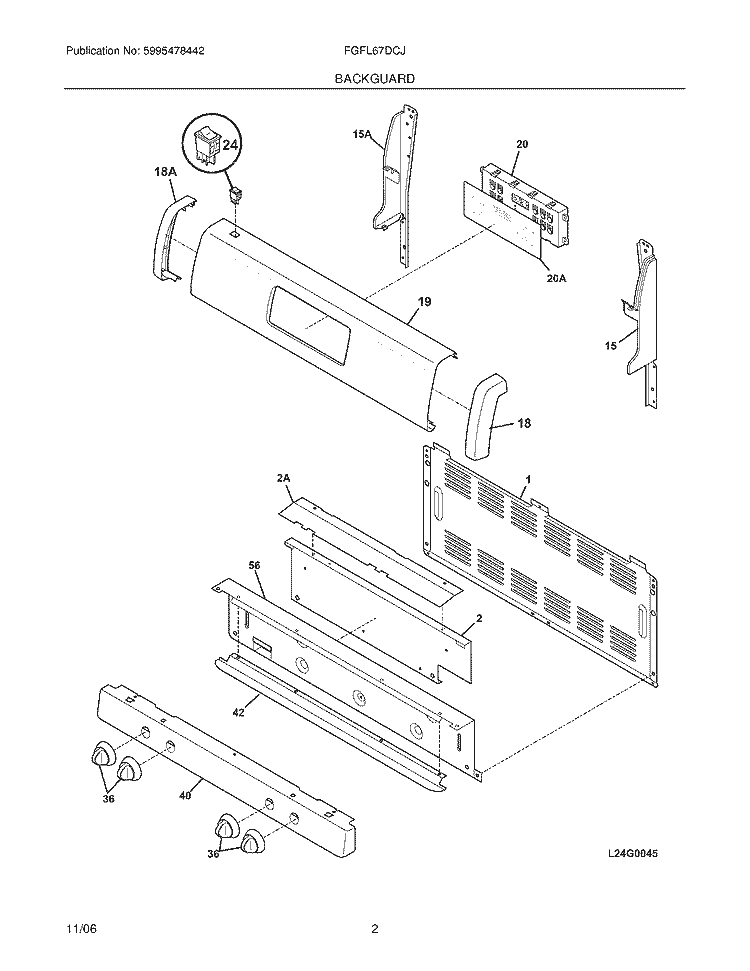 BACKGUARD Diagram and Parts List for FGFL67DCJ  Frigidaire Range